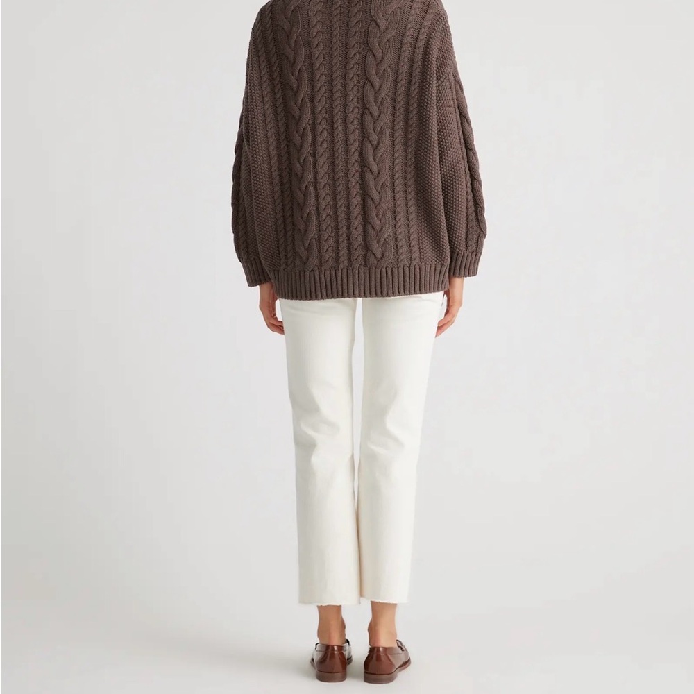 Quince Chunky Cable Knit Button-Front Cardigan - heather brown - Picture 2 of 5